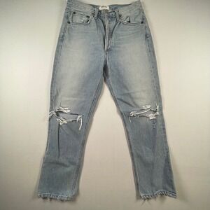 AGOLDE Riley High Rise Straight Crop Jeans Light Wash Distressed Size 27